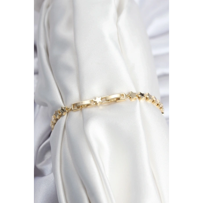 Pirinç VIP Seri Gold Renk Sıralı Yıldız Model Kadın Bileklik