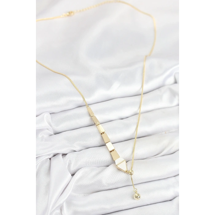 Pirinç Yılan Model Gold Renk Asansörlü Kadın Kolye