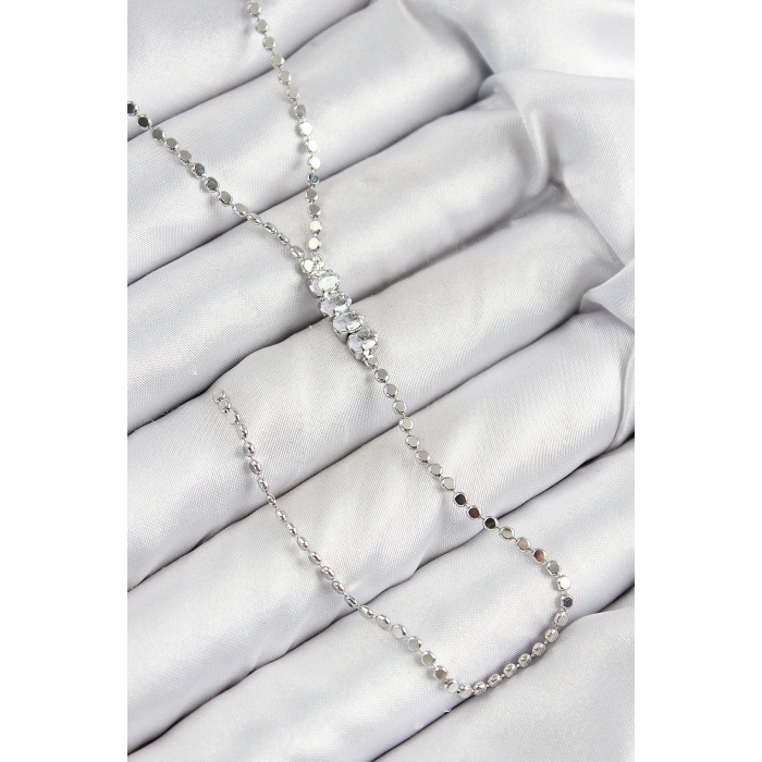 Pirinç Zirkon Taşlı Ezme Zincirli Model Gümüş Renk Y Kolye