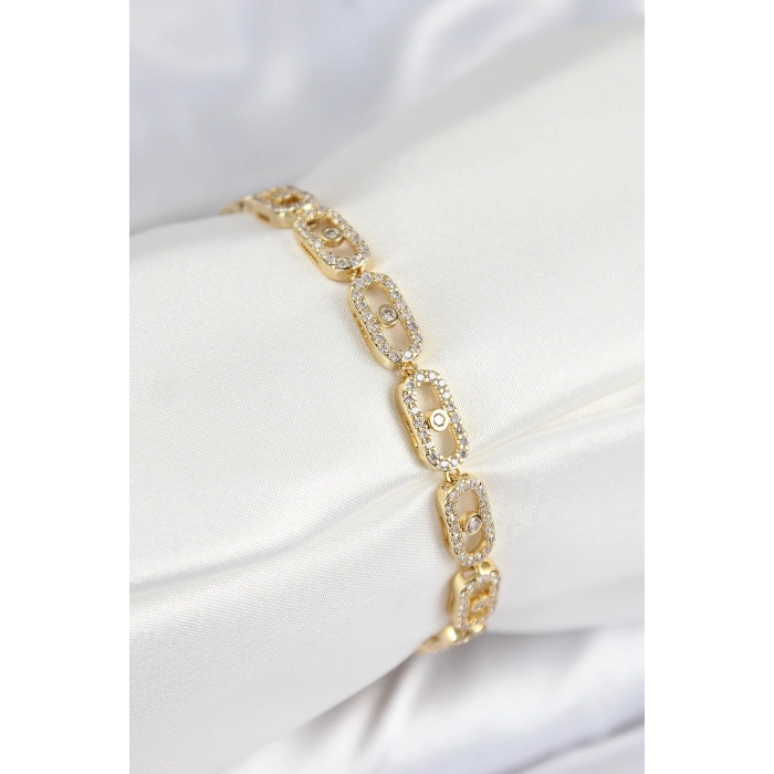 Pirinç Zirkon Taşlı Messika Model Gold Renk VIP Seri Kadın Bileklik
