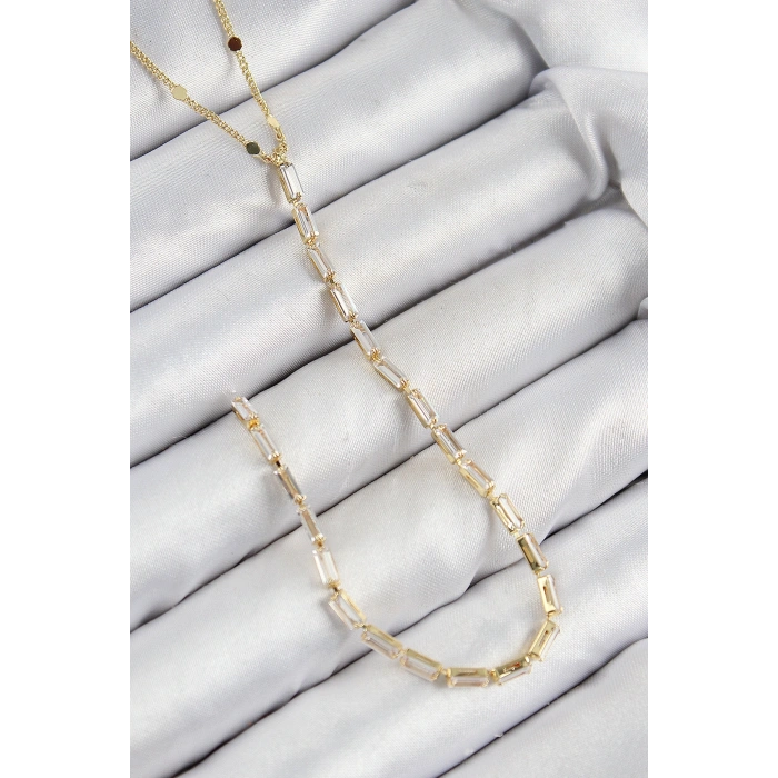 Pirinç Zirkon Taşlı Model Gold Renk Y Kolye