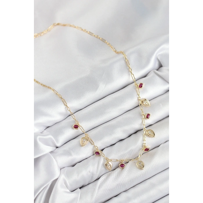 Pirinç Zirkon Taşlı Sallantılı Damla Model Gold Renk Kadın Kolye