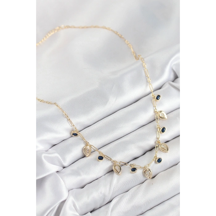 Pirinç Zirkon Taşlı Sallantılı Damla Model Gold Renk Kadın Kolye