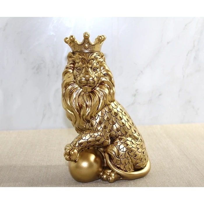 Polyester Dekoratif Taçlı Aslan Figürü Alk2574