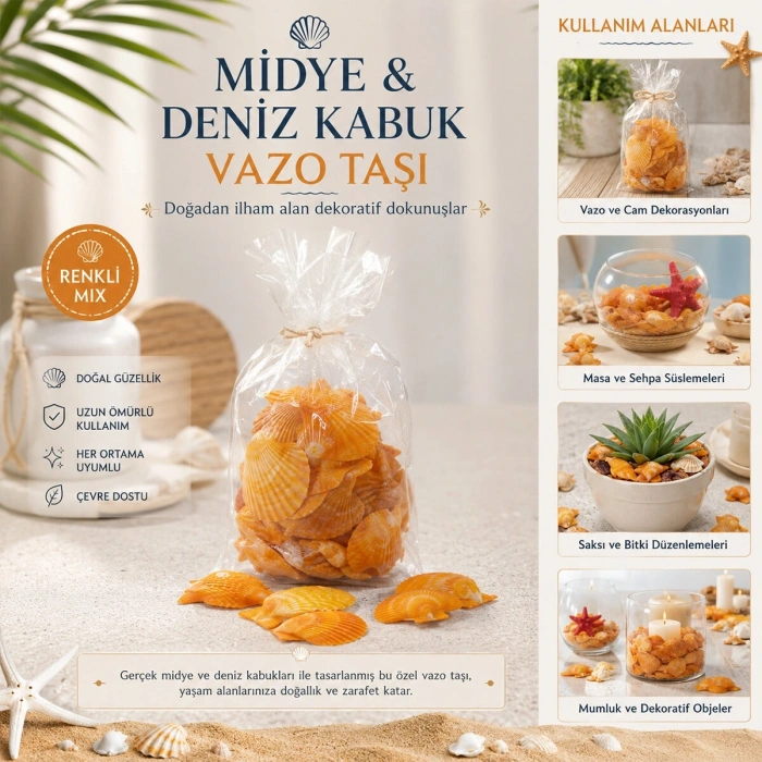 POŞETLİ RENKLİ MİX MİDYE - DENİZ KABUK VAZO TAŞI (5047)