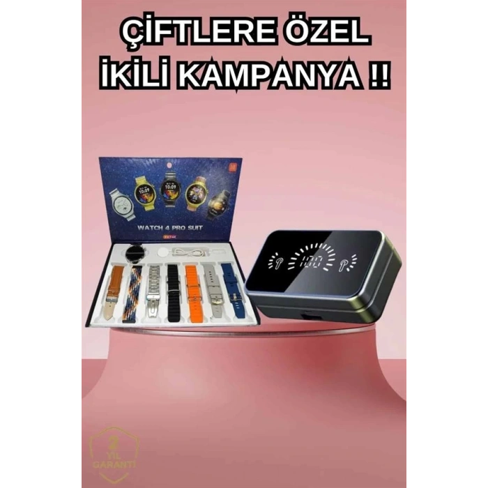 Powerbank Aynalı Bluetooth Kulaklık Ve Akıllı Saat Seti ANC Özelliği Dokunamatik