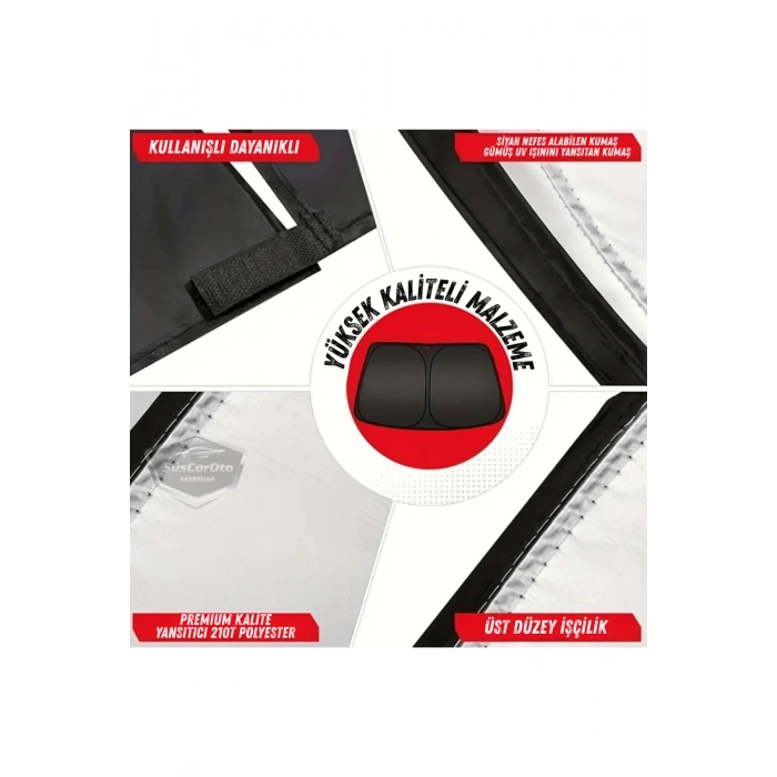 Premium Katlanır Oto Ön Arka Cam Güneşliği Metalize Isı Yalıtımlı Çantalı 150x70cm