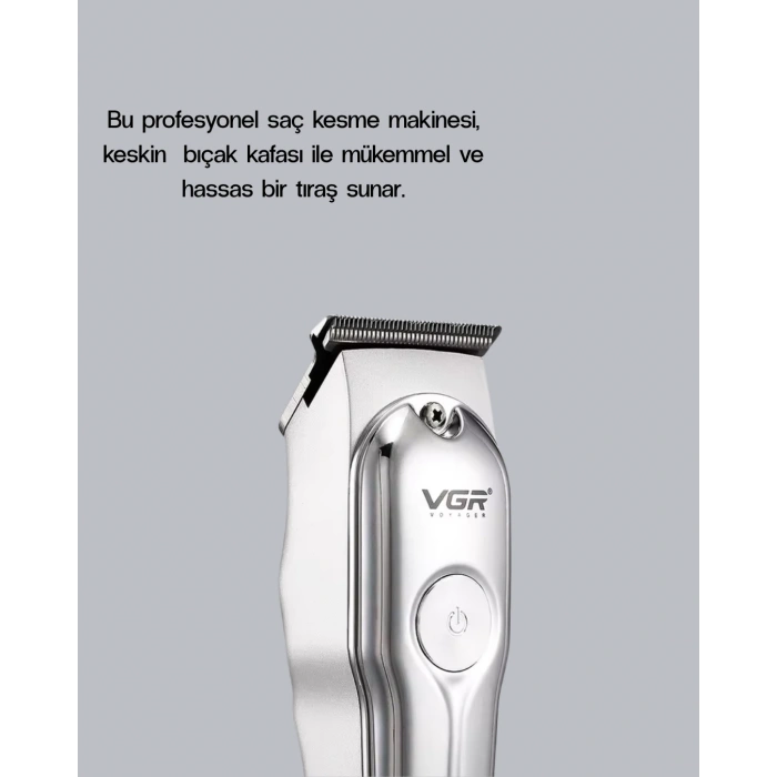 Profesyonel Gümüş Şarjlı Tıraş Makinesi – 3 Başlık, 120 Dakika Kullanım Süresi, Kompakt ve Hafif Tasarım