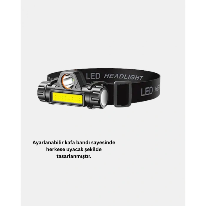 Profesyonel Şarjlı LED Kafa Lambası – Uzun Mesafe + Ortam Aydınlatması