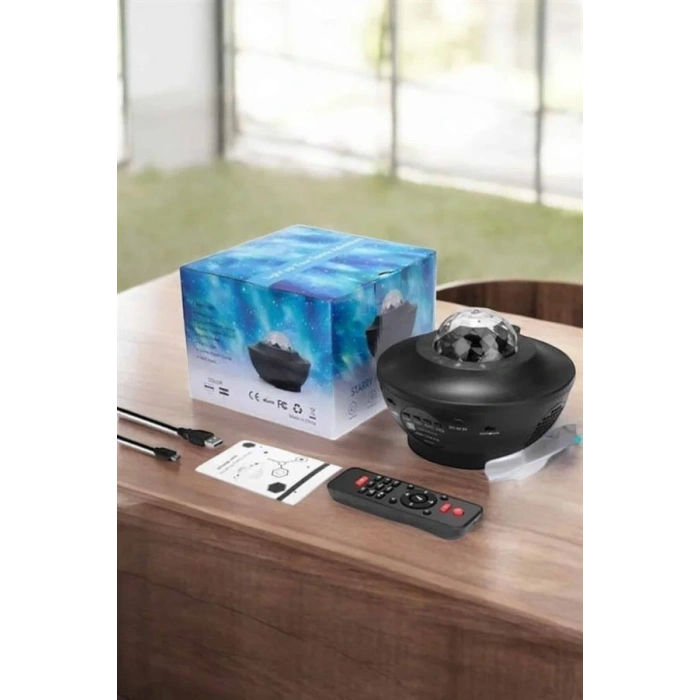 Projektör Yıldız Gece Lambası Disko Topu Bluetooth Bağlantılı Taşınabilir Şarjlı