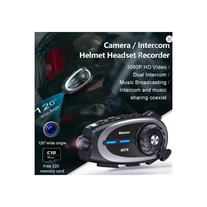 Q29 Motosiklet Kask Bluetooth Kulaklık Eşleşmeli 1080p Kamera Geniş Açı Su Geçirmez Intercom