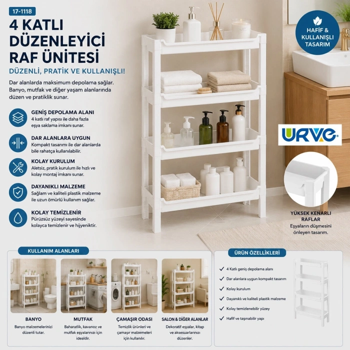 RAFTY 4 KATLI SEPET ORGANİZER DÜZENLEYİCİ RAF ÜNİTESİ 465X145X690MM (5047)