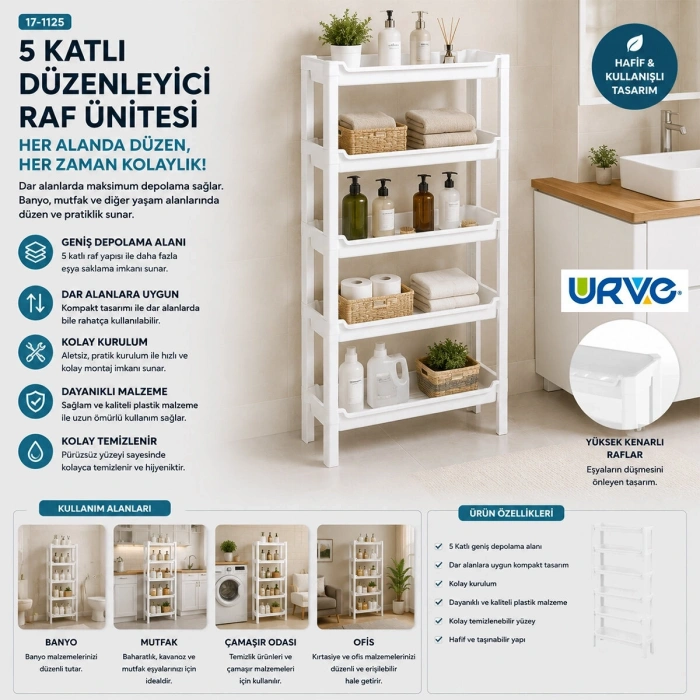 RAFTY 5 KATLI SEPET ORGANİZER DÜZENLEYİCİ RAF ÜNİTESİ 465X145X870MM (5047)