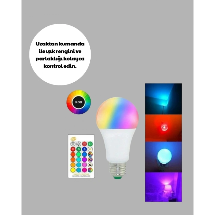 Renk Değiştiren RGB LED Ampul 16 Renk Uzaktan Kumandalı 2025 Model
