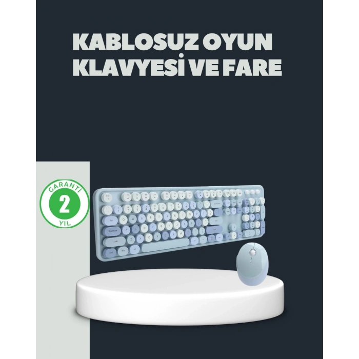 Retro Daktilo Stilli Kablosuz Klavye Mouse Seti – Sessiz ve Şık
