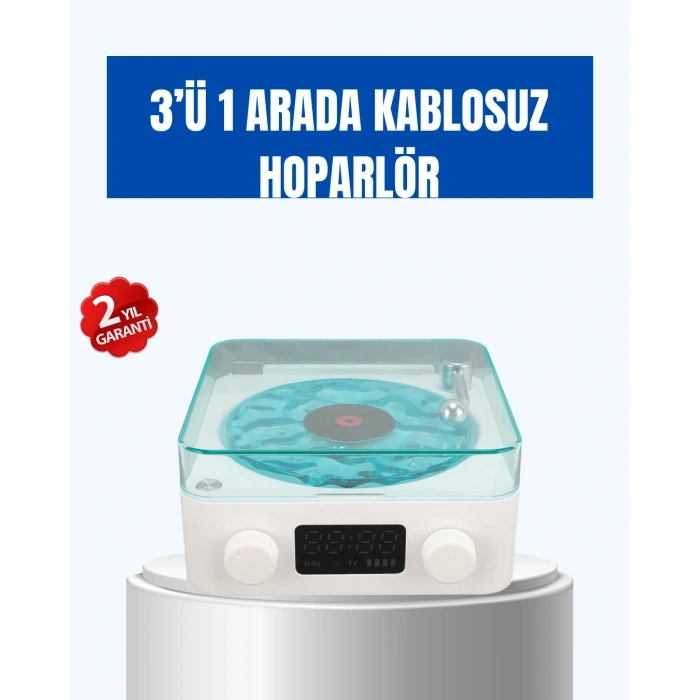 Retro Tasarımlı Gece Lambalı Bluetooth Hoparlör – Saat ve Pil Göstergeli