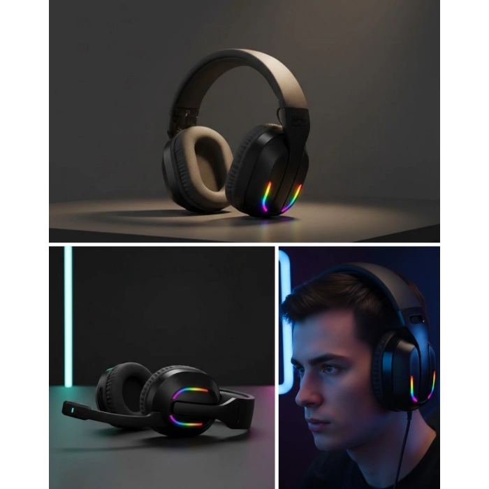 RGB Aydınlatmalı Kablosuz Oyuncu Kulaklığı Konsol ve PC Uyumlu