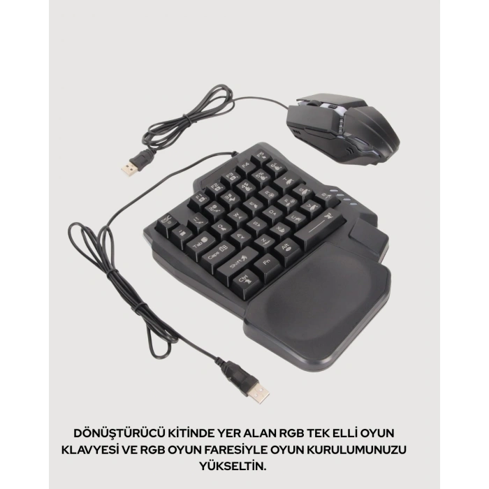 RGB Klavye + Mouse + Dönüştürücü Seti – Mobil Oyunlarda Üstün Kontrol