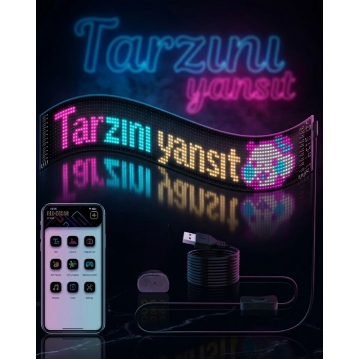 RGB LED Matrix Panel Esnek Yapı Uygulama Kontrollü Kayan Yazı Ekranı
