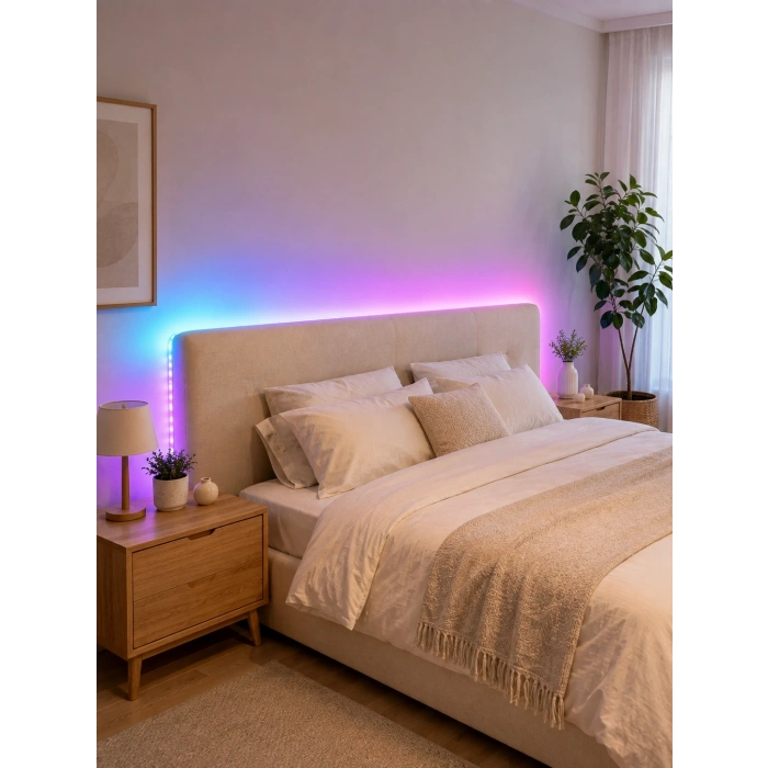 RGB Şerit LED 5 Metre 12V 2835 SMD Kumandalı Renkli Oda ve Ev Aydınlatması