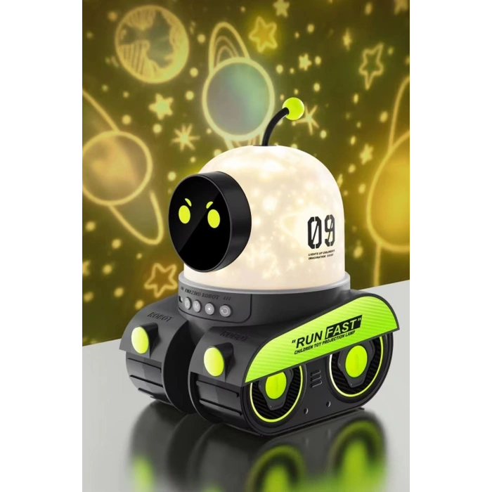Robot Projeksiyon Gece Lambası Hoparlörlü Şarjlı Yıldızlı Gökyüzü Temalı LED Projeksiyon Lambası