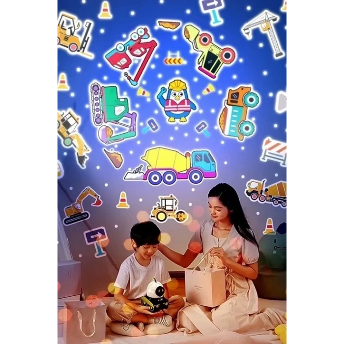 Robot Projeksiyon Gece Lambası Hoparlörlü Şarjlı Yıldızlı Gökyüzü Temalı Led Projeksiyon Lambası