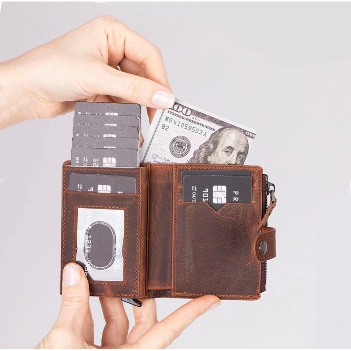 Rodos Hakiki Deri, El Yapımı, Pop-Up Kartlık Cüzdan, Antik Kahve