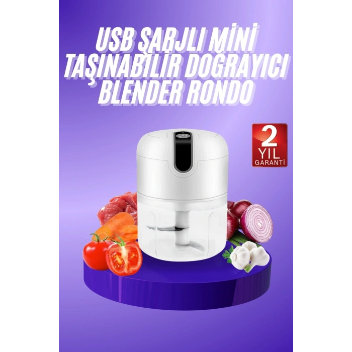 Rondo Doğrayıcı 250 ML Taşınabilir USB Şarjlı Pratik El Rondo Blender