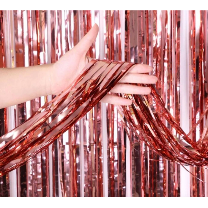Rose Gold Püsküllü Kapı Perdesi - Parti, Bekarlığa Veda, Doğum Günü 1x2 m (5047)