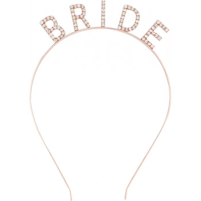 Rose Gold Renk Bekarlığa Veda Kristal Taş Bride Tacı İthal 16x10 cm