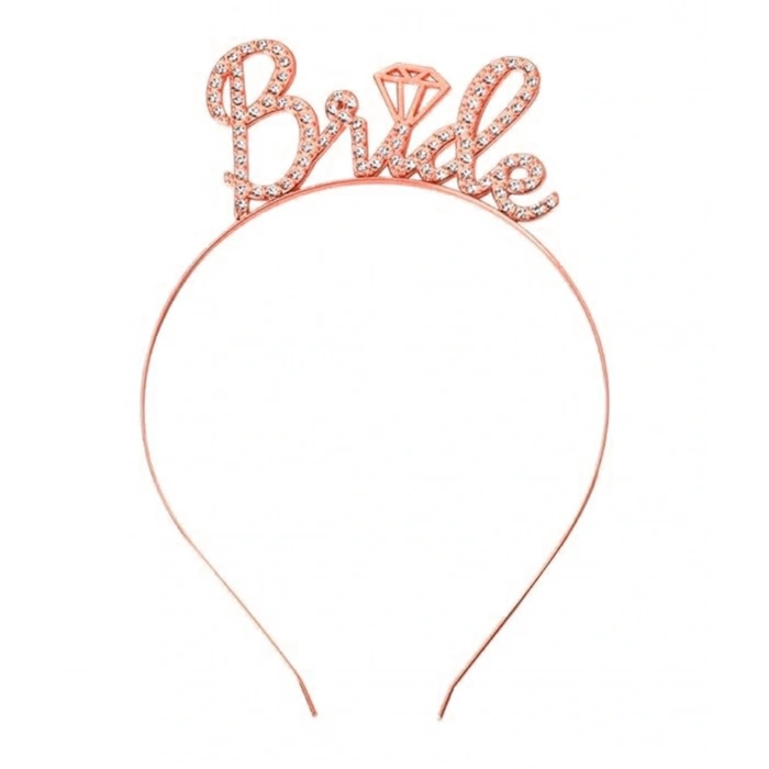 Rose Gold Renkli Taşlı “Bride” Gelin Tacı