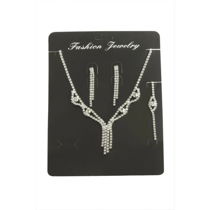 Sallantılı Taşlı Set Kolye