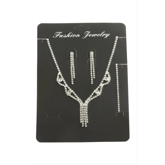 Sallantılı Taşlı Set Kolye