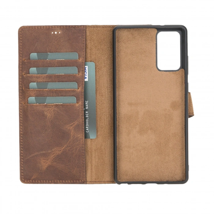 Samsung Galaxy Note 20 Uyumlu Deri Cüzdanlı Kılıf G2 Kahve
