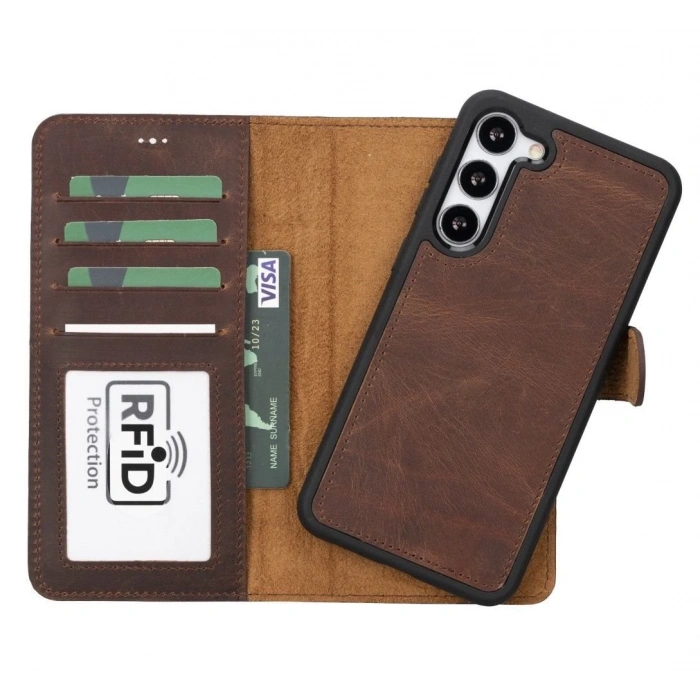 Samsung Galaxy S23 Plus Uyumlu Deri Cüzdanlı Kılıf G2 Kahve