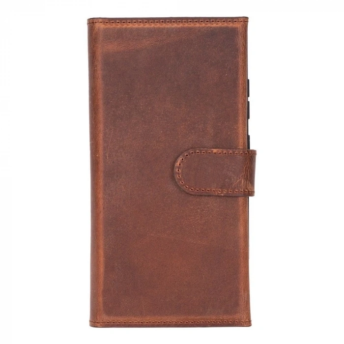 Samsung Galaxy S25 Ultra uyumlu, Hakiki Deri, El Yapımı, Cüzdanlı Kılıf, Antik Kahve