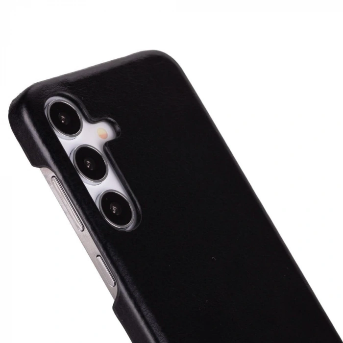 Samsung Galaxy S25 Uyumlu, Hakiki Deri, El Yapımı Arka Kapak, Kömür Siyah