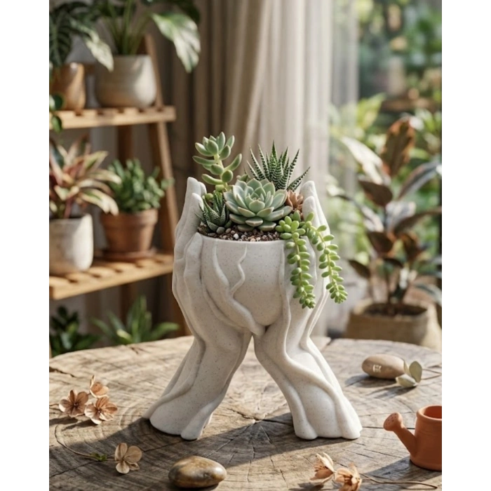Sanatsal El Figürlü 3D Baskı Dekoratif Saksı Vazo Ev Ofis Dekoru