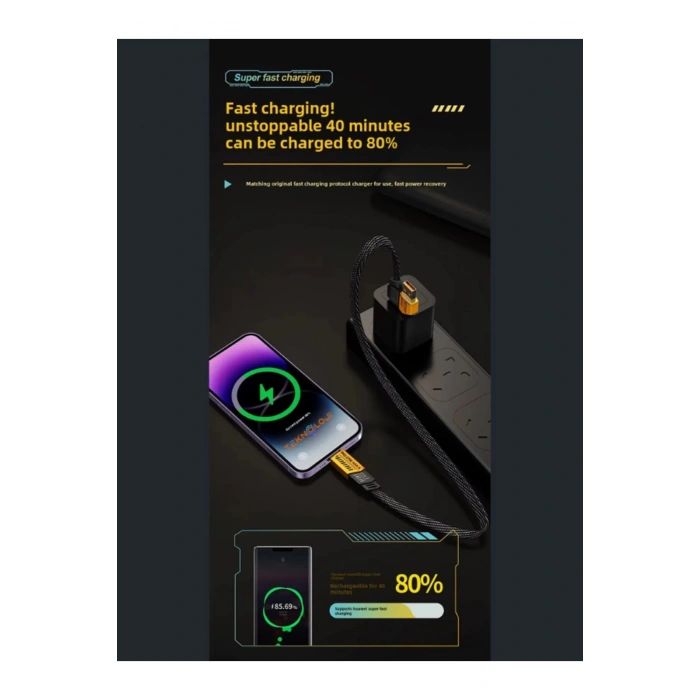 Şarj Kablosu 27W ve 65W Hızlı Şarj Type-C Iphone Hepsi İle Uyumlu Paraşüt İpinden Kopmaz Kablo