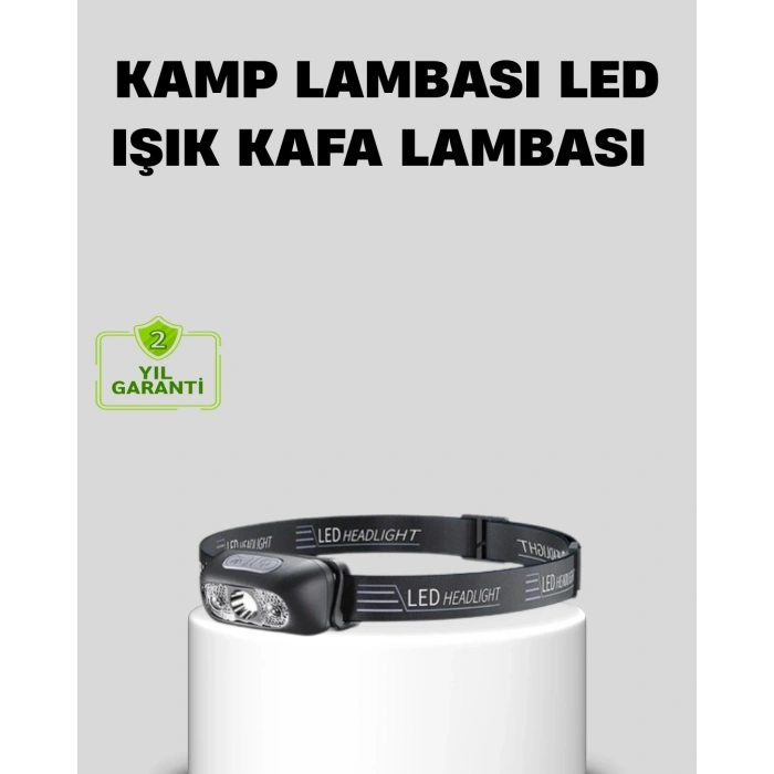 Şarjlı LED Kafa Feneri | 4 Modlu Akıllı Sensörlü Far | Su Geçirmez IPX5 Kamp ve Balıkçı Lambası