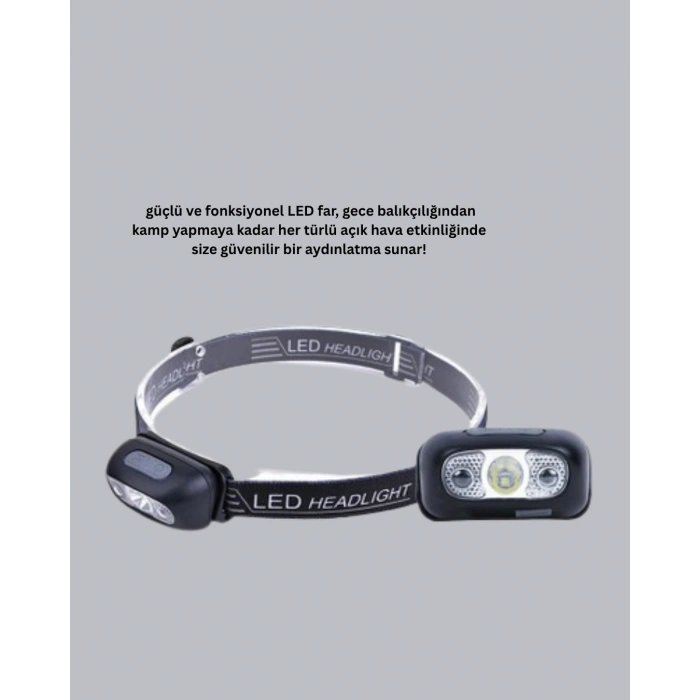 Şarjlı LED Kafa Feneri | 4 Modlu Akıllı Sensörlü Far | Su Geçirmez IPX5 Kamp ve Balıkçı Lambası