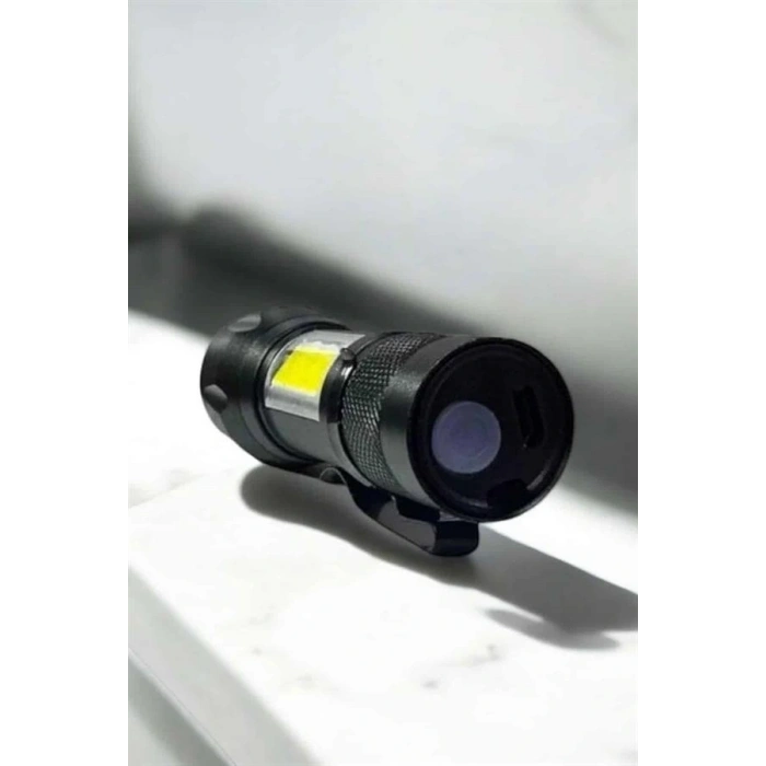 Şarjlı Metal Zoomlu El Feneri Işıldak Led Işık Taşınabilir El Lambası