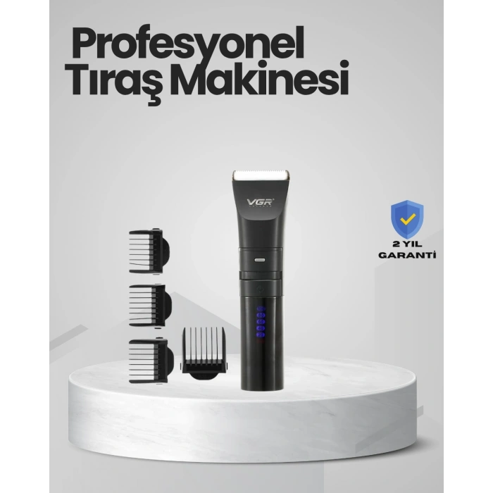 Şarjlı Tıraş Makinesi –Dijital Ekranlı, Hızlı Şarjlı, Profesyonel Kesim Seti