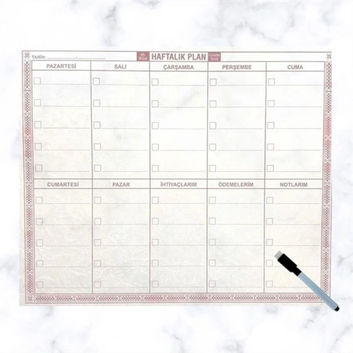 Şeffaf Kendiliğinden Yapışkanlı Kalemli Haftalık Planlayıcı 40cm-50cm (5047)