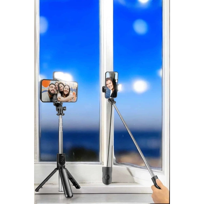 Selfie Çubuğu Tripod Kumandalı Telefon Tutucu Siyah