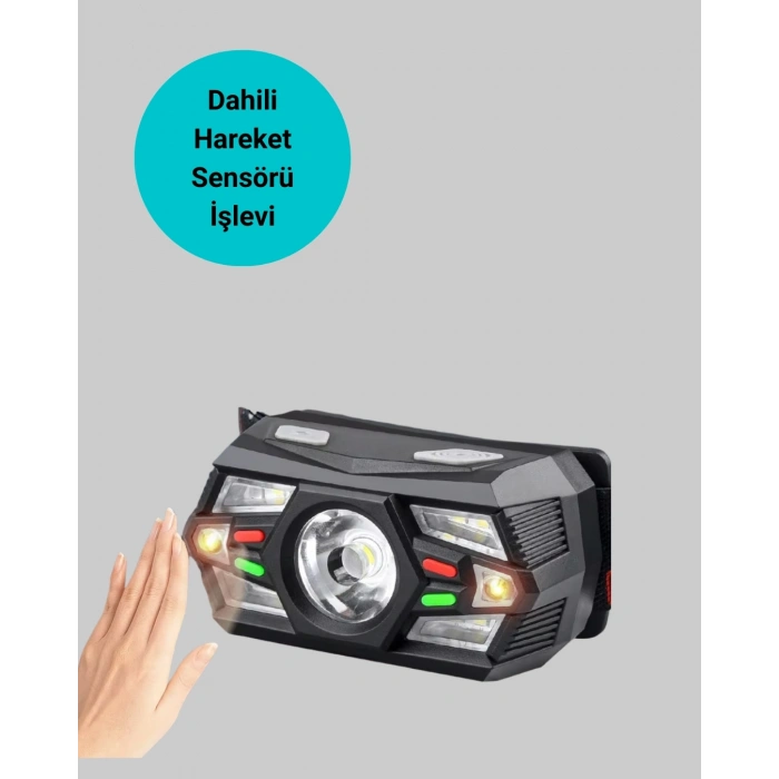 Sensörlü LED Kafa Lambası Kırmızı Beyaz Işık Ayarlanabilir