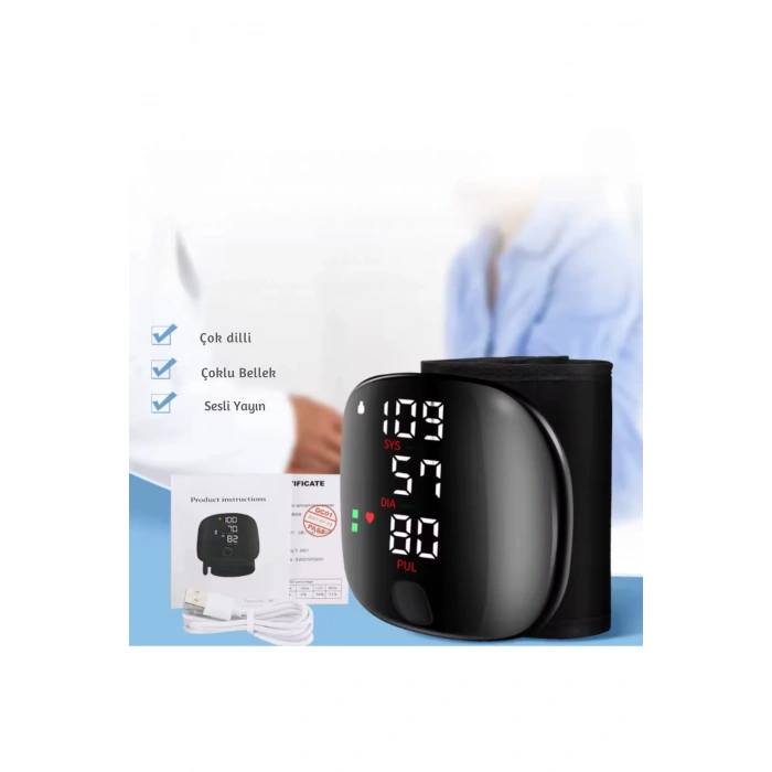 Sesli Dijital Bilek Tansiyon Aleti – Akıllı Dokunmatik LCD, Şarj Edilebilir ve Ev Tipi