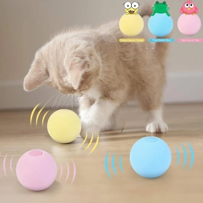 Sesli ve Akıllı Kedi Oyuncak Topu - 50 mm, Hayvan Sesli, Eğlenceli Kedi Oyuncağı
