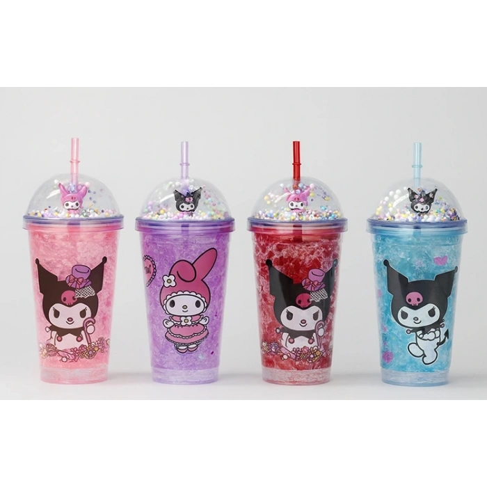 Sevimli Kuromi Pipetli Işıklı Boncuklu Suluk Bardak 400 ml