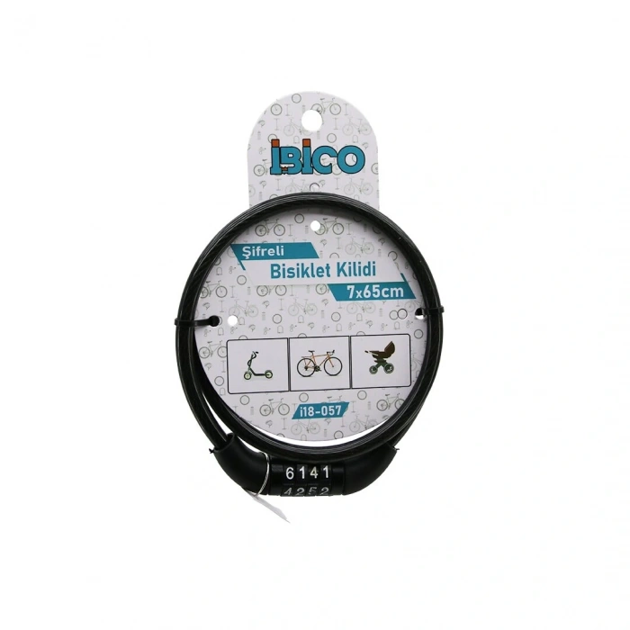 ŞİFRELİ EKO - İNCE BİSİKLET KİLİT ÇELİK TEL SİYAH ŞEFFAF KILIF 7MMX65CM (5047)